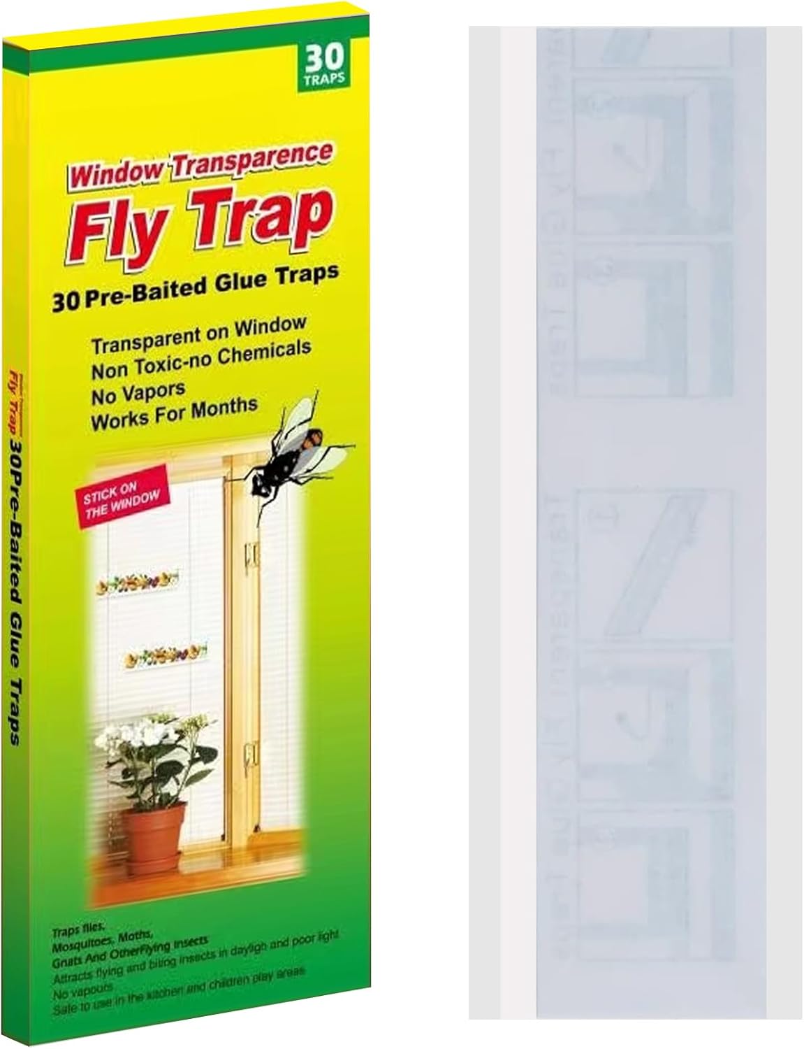 Window Fly Traps, 30 Pack Sticky Fly Traps for Indoors, Fly Catchers for Inside Home, Waterproof & Non-Toxic Adhesive