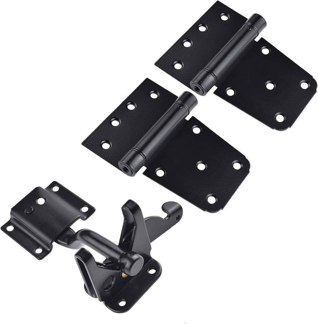 Self-Closing Gate Hardware Kit,1 Pack Self-locking Gate Latch and 2 Pack 3.5inch Heavy Duty Adjustable Spring Gate