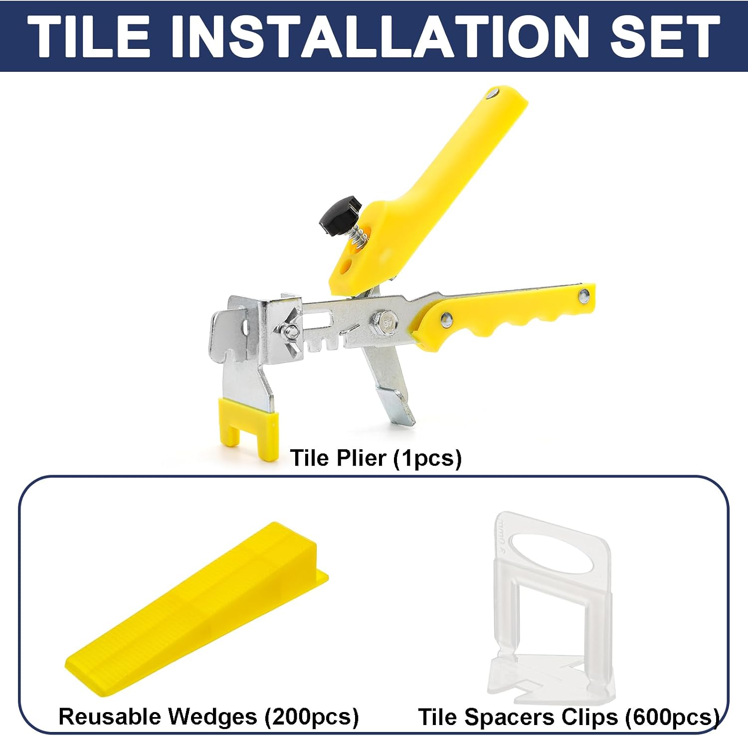 Tile Leveling System 1/8" Kit with 1pc Tile Plier, 600pcs Tile Spacers Level Clips, 200pcs Reusable Wedges for Wall