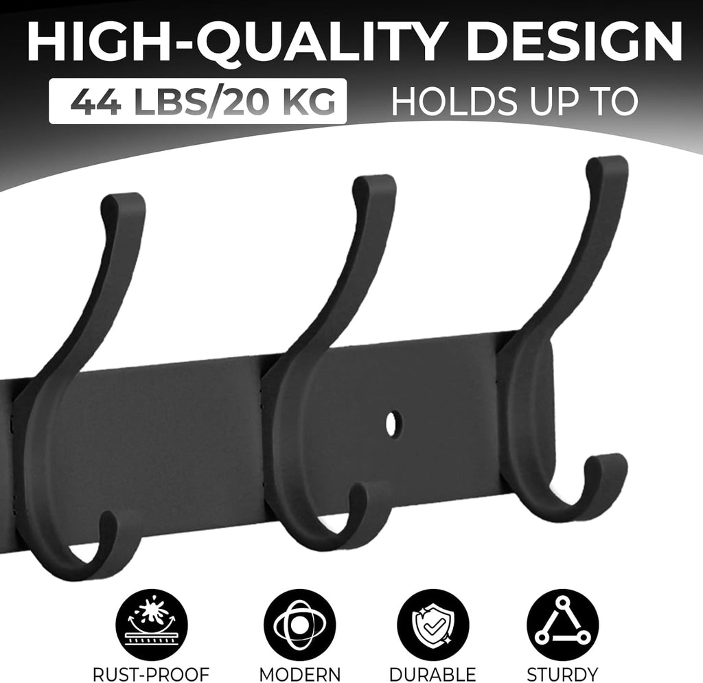 Coat Rack Wall Mount, 2 Pack Coat Hooks Hanger Wall Double Hook Rack Rail Towel Hat Rack Entryway Bathroom Hanger