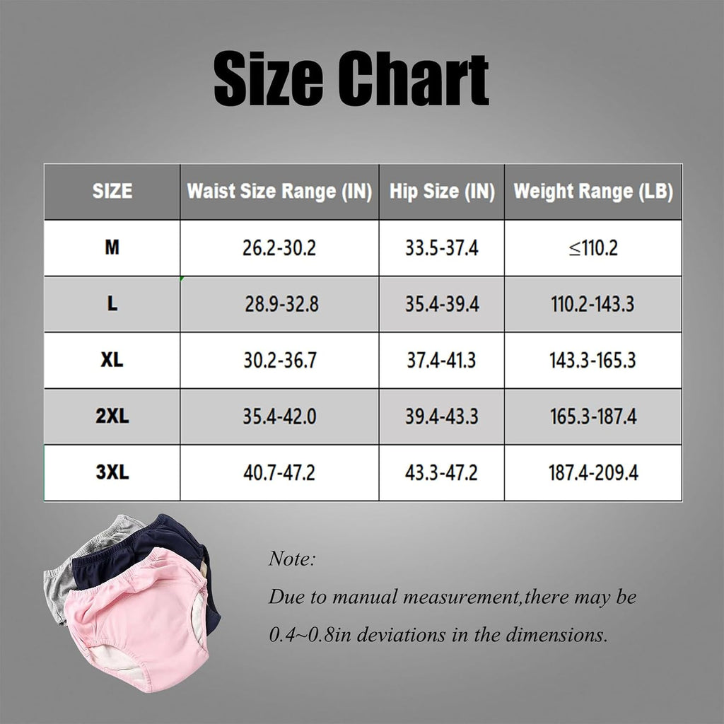 Leak-Proof Incontinence Underwear with Absorbent Inserts (Grey, Large)