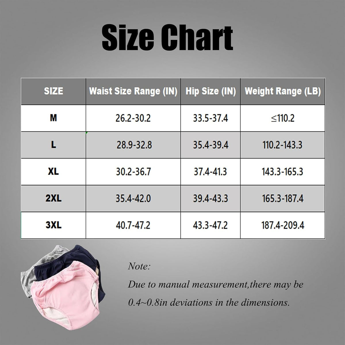 Leak-Proof Incontinence Underwear with Absorbent Inserts (Grey, Large)