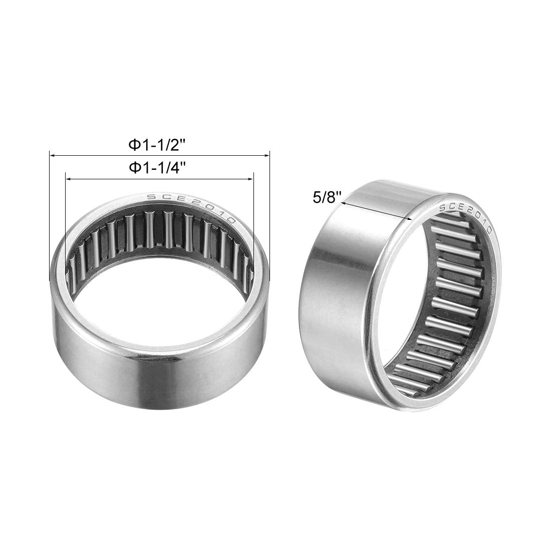 uxcell SCE2010 Needle Roller Bearings 1-1/4" Bore 1-1/2" OD 5/8" Width