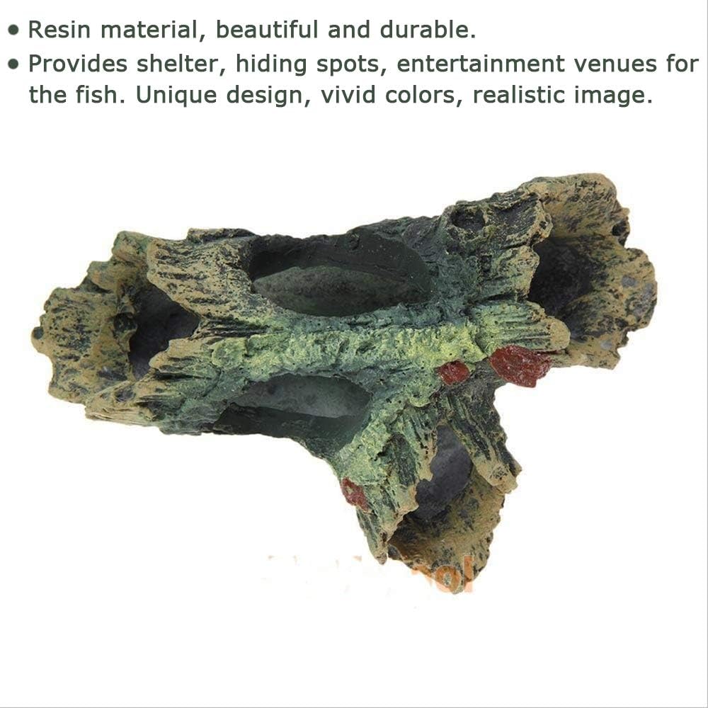 Decaying Trunk Aquarium Ornament, Betta Fish Hideout - Small Resin Aquarium Decoration Log with Holes & Caves
