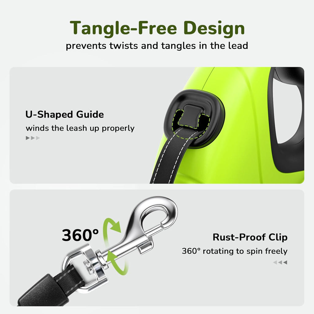 32ft Retractable Dog Leash with Reflective Strips, 360° Tangle-Free, One-Button Control & Sturdiness Nylon Material