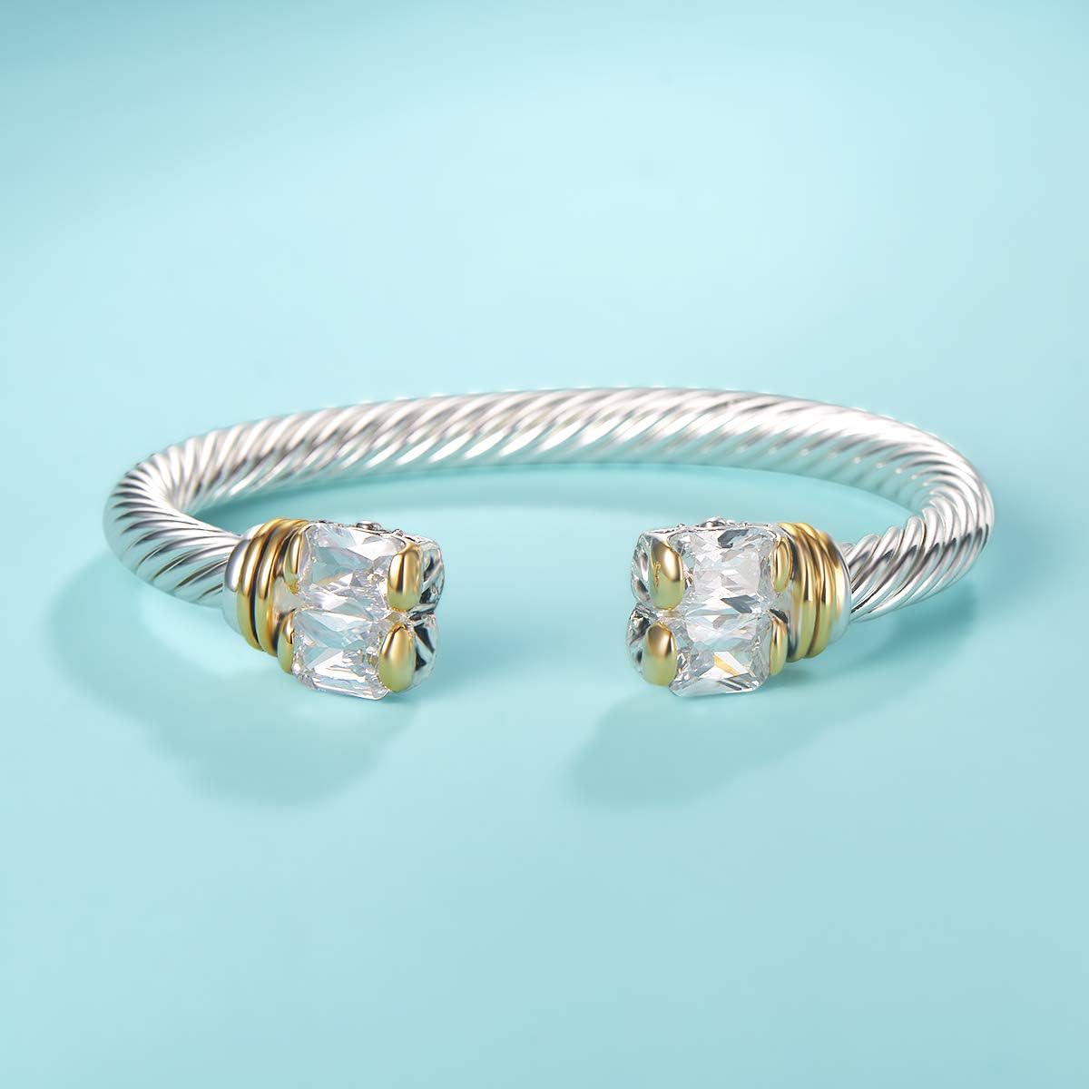 Jewel Designer Inspired Jewelry Double CZ Cable Wire Antique Bangle Elegant Beautiful