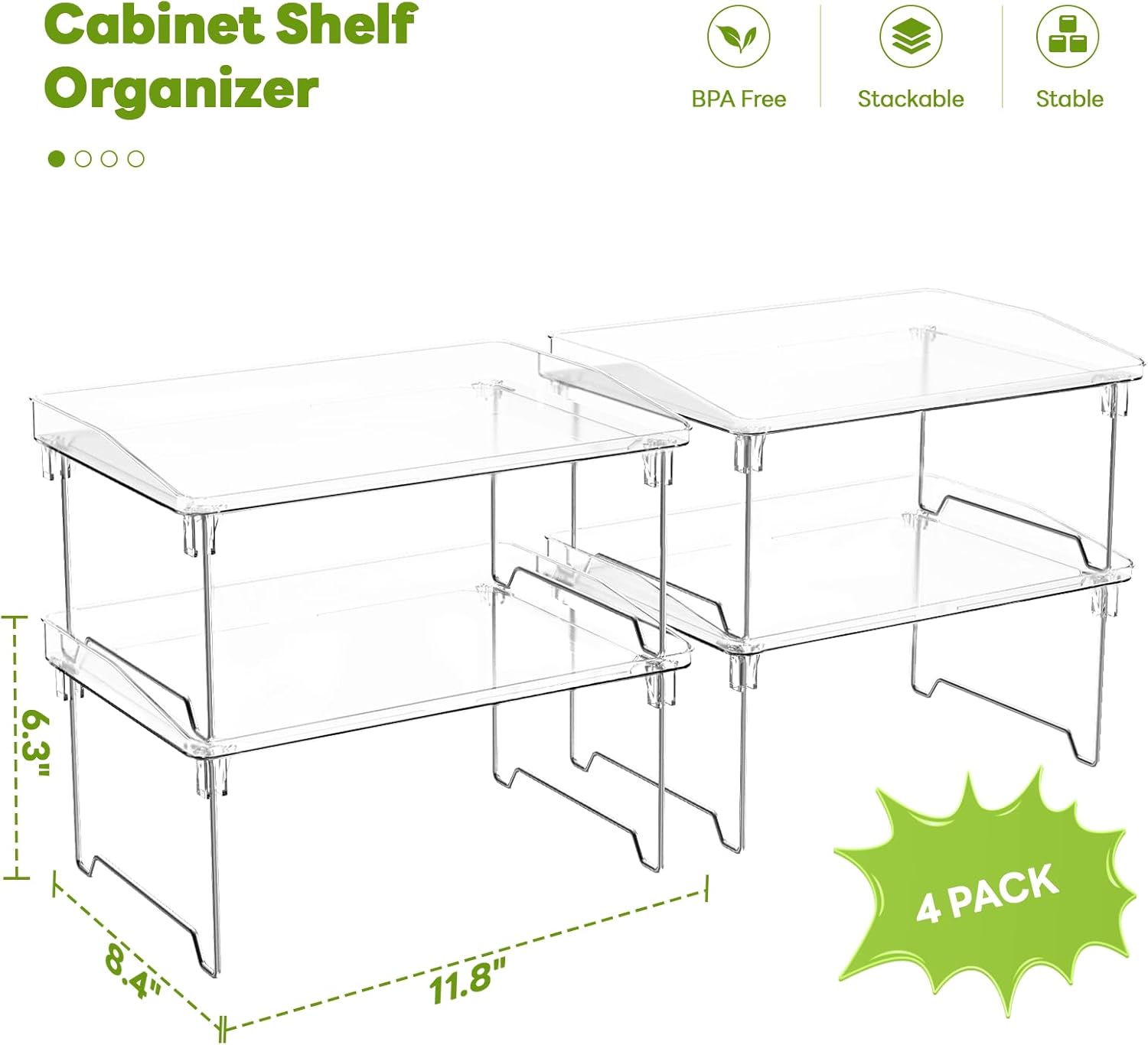 Acrylic Cabinet Organizer Shelf,4 Pcs Stackable Kitchen Counter Shelves,Spice Rack,Countertop Organizers,Clear