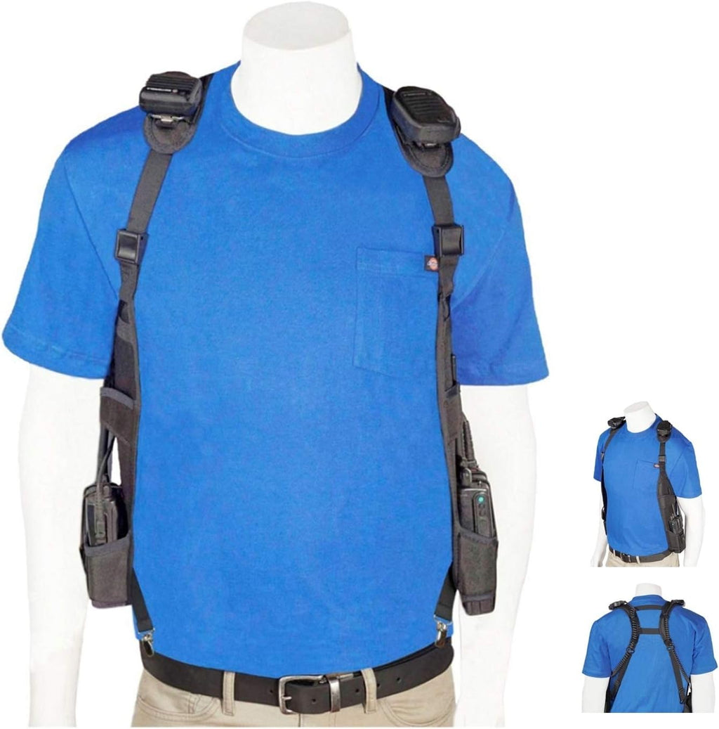USH-300D Double Radio Holster for Two-Way Radios - Hands-Free Shoulder Harness with Adjustable Pouches for Motorola