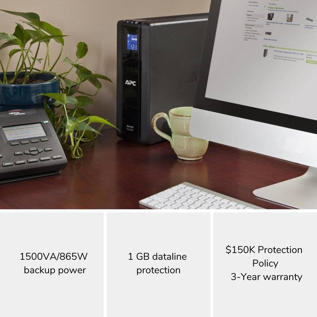 1500VA/900W Back-UPS Pro UPS Battery Backup for Home Office Electronics