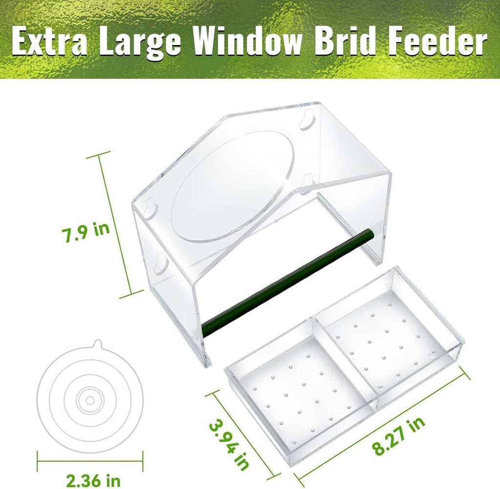 Window Bird Feeder with Strong Suction Cups - Slide-Out Tray