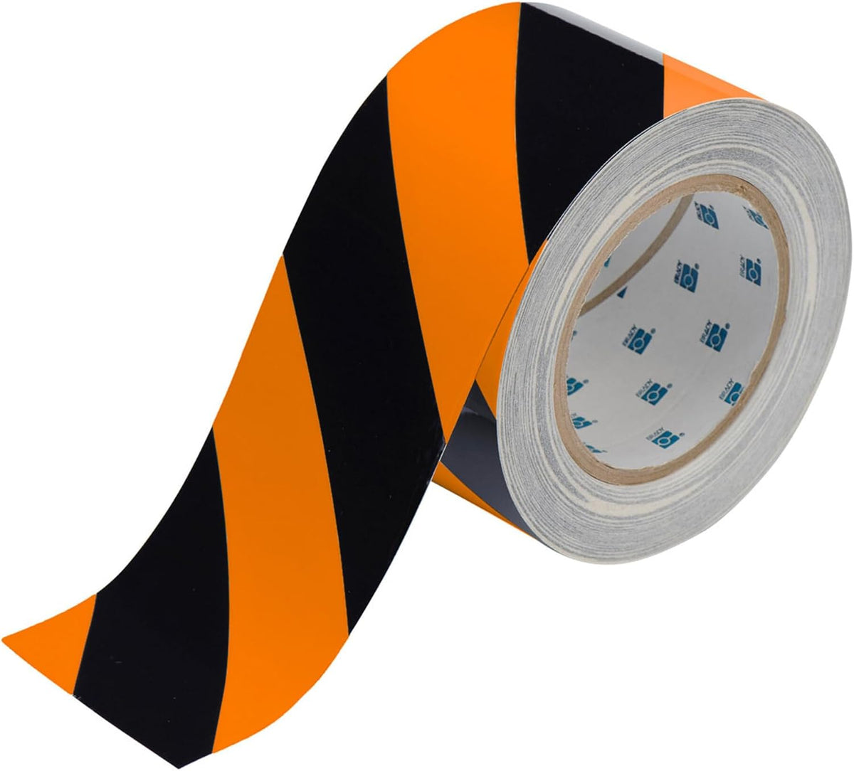 Brady ToughStripe Floor Marking Tape Roll - Polyester, Diagonal Stripes, Black on Orange, 3" x 100'
