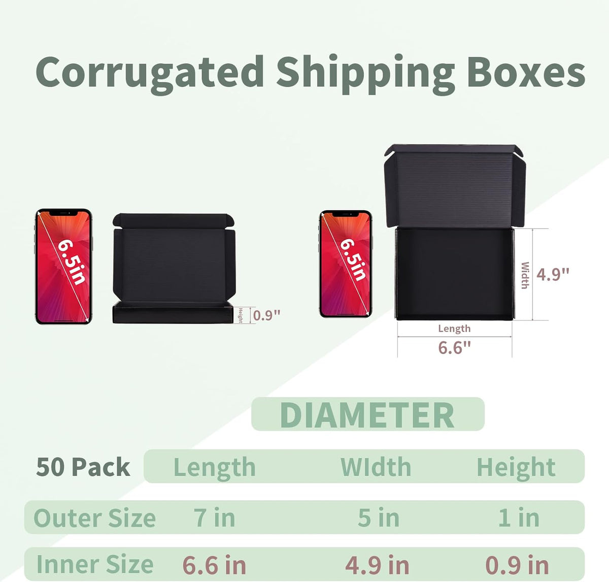 7x5x1 Inches Black Shipping Boxes Pack of 50, Cardboard Corrugated Mailer Boxes for Packaging Small Business, Small