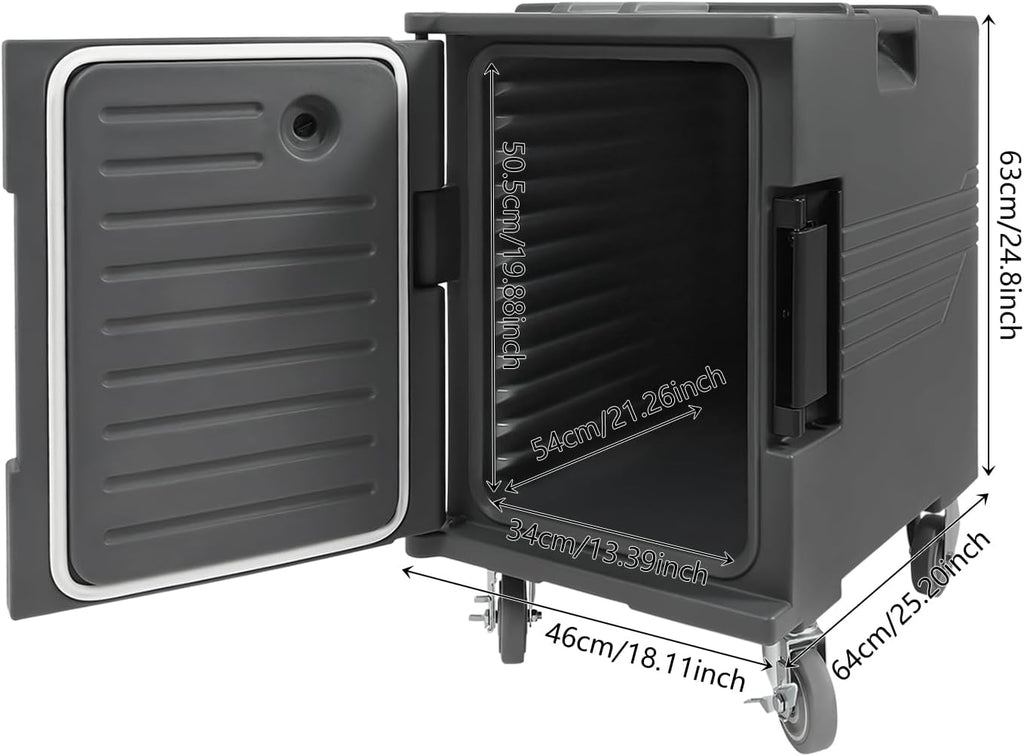 Insulated Food Pan Carrier 95 Qt, Hot Box for Catering with Large Wheels, Front Loading Food Warmer, LLDPE Food Box