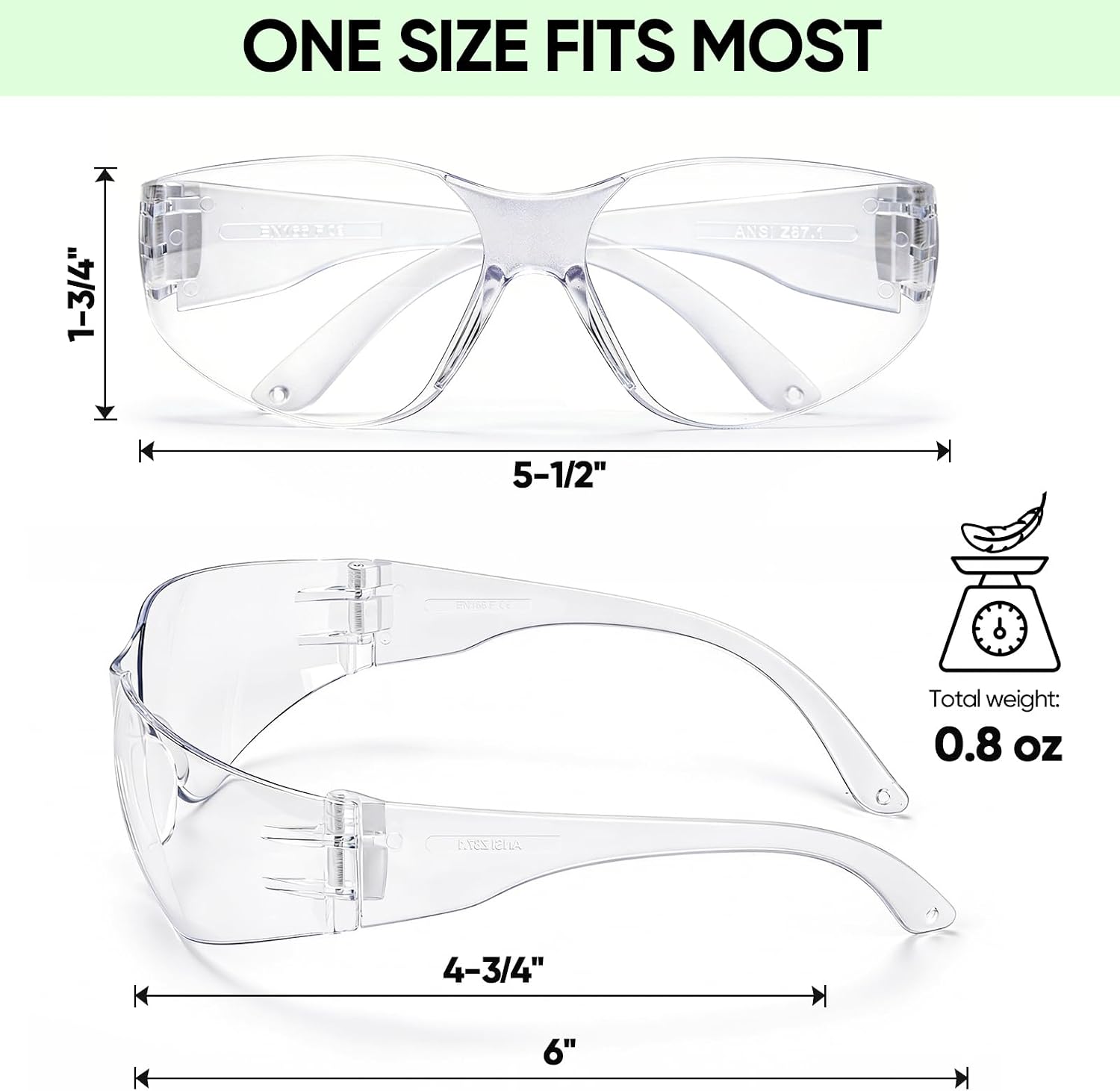 Clear Safety Glasses for Men and Women, Safety Goggles with Scratch Impact Resistant Meets ANSI Z87.1 Standard