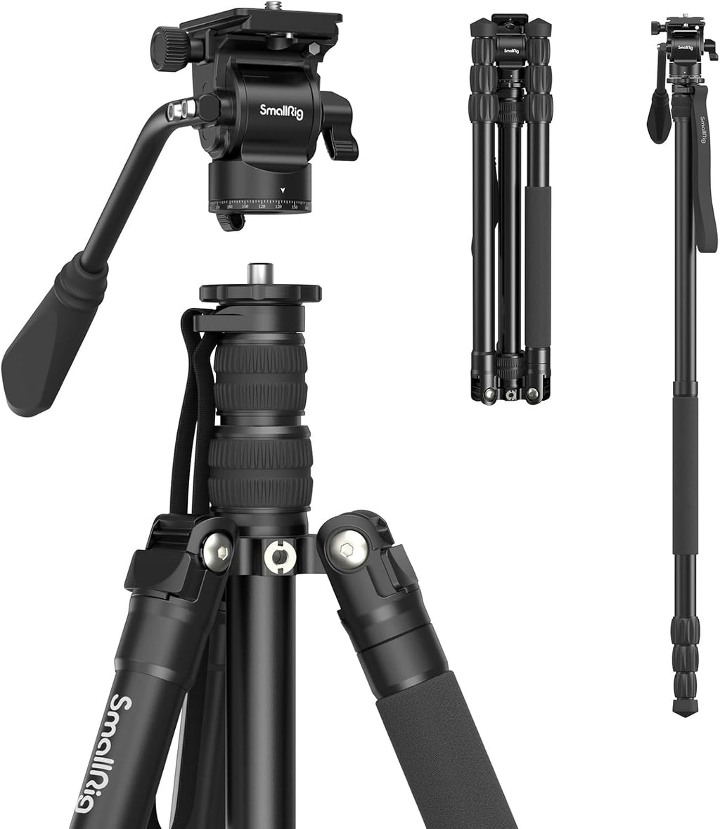 CT180 Video Tripod, 72" Camera Tripod Monopod with Fluid Head, Aluminum Camera Tripod, 360° Panorama Fluid Head for