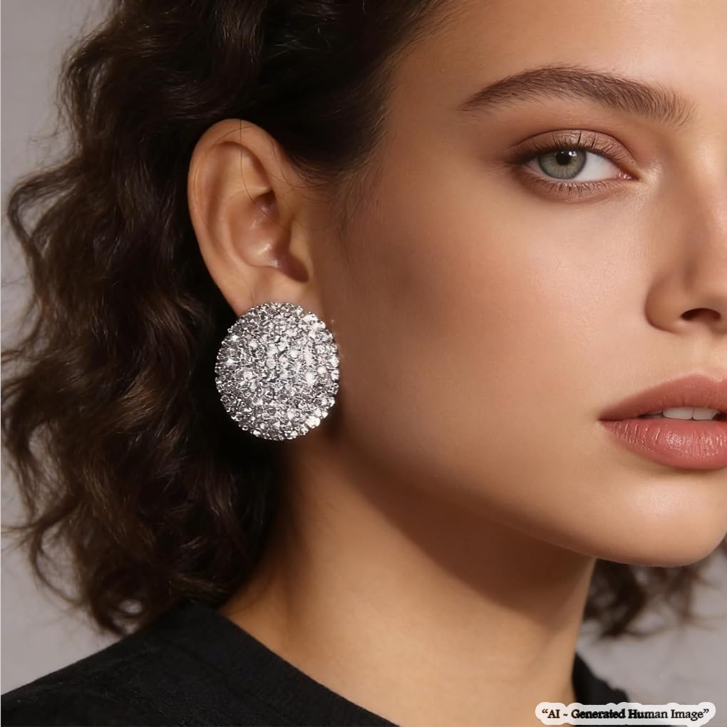 Bling Rhinestone Stud Earrings for Women Large Statement Round Earrings |