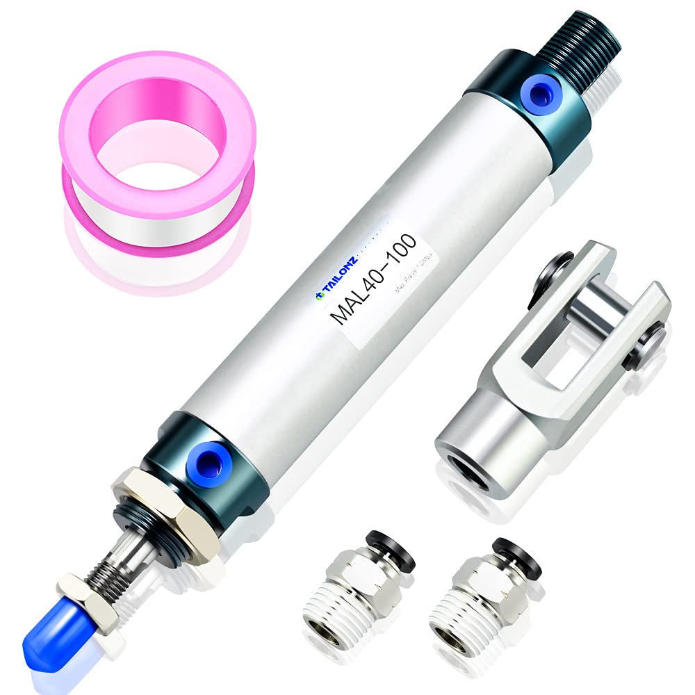 TAILONZ PNEUMATIC 40mm Bore 100mm Stroke Air Cylinder Double Action with Y Connector and 2Pcs 8mm Fitting MAL40x100