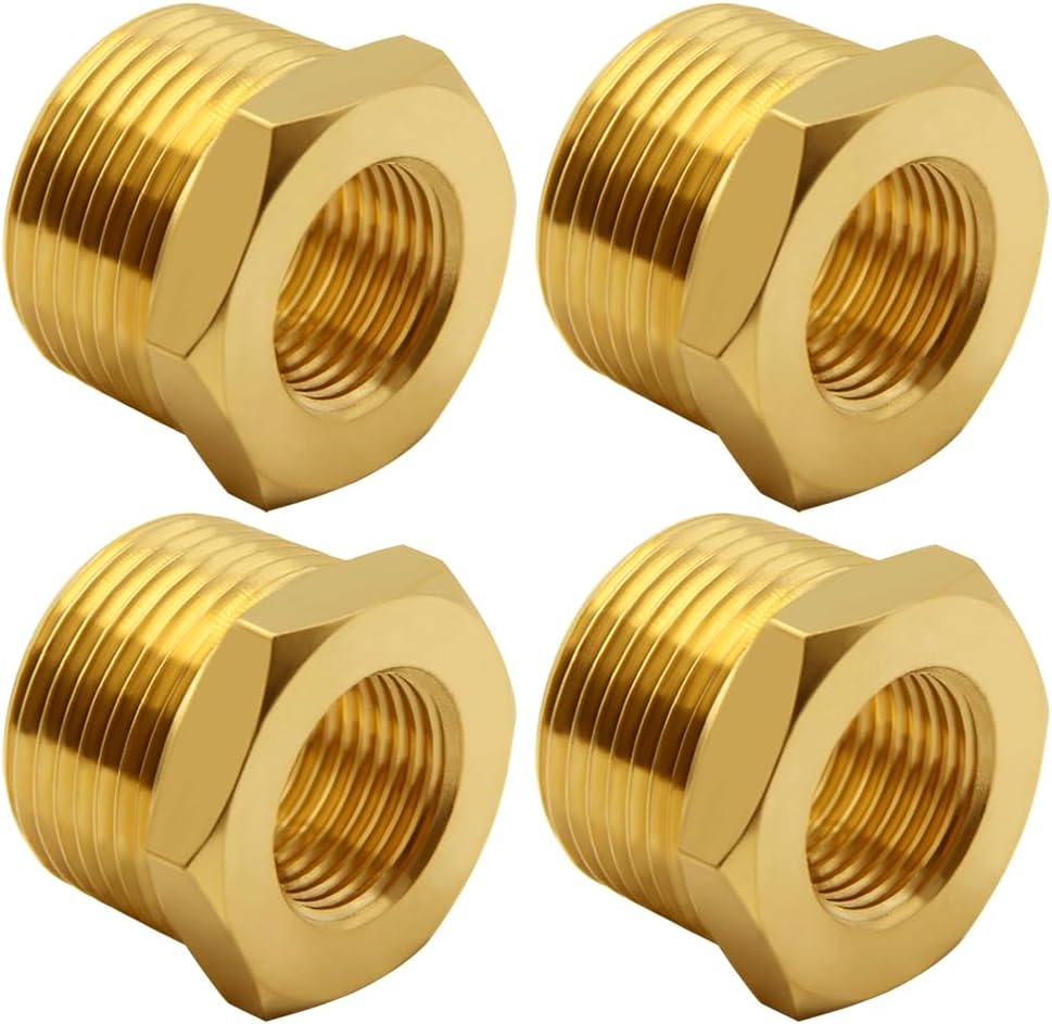 Uenede Brass 1" NPT Male to 3/4" NPT Female Reducer Bushing, 4PCS
