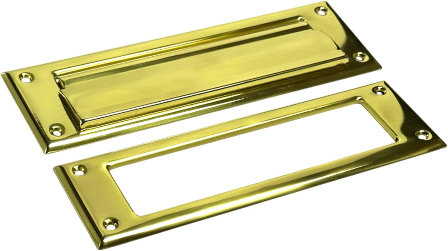 Solid Brass Mail Slot, with Solid Brass Interior Frame, 13" x 3.625", Polished Brass, 1 Pack, Made in Taiwan