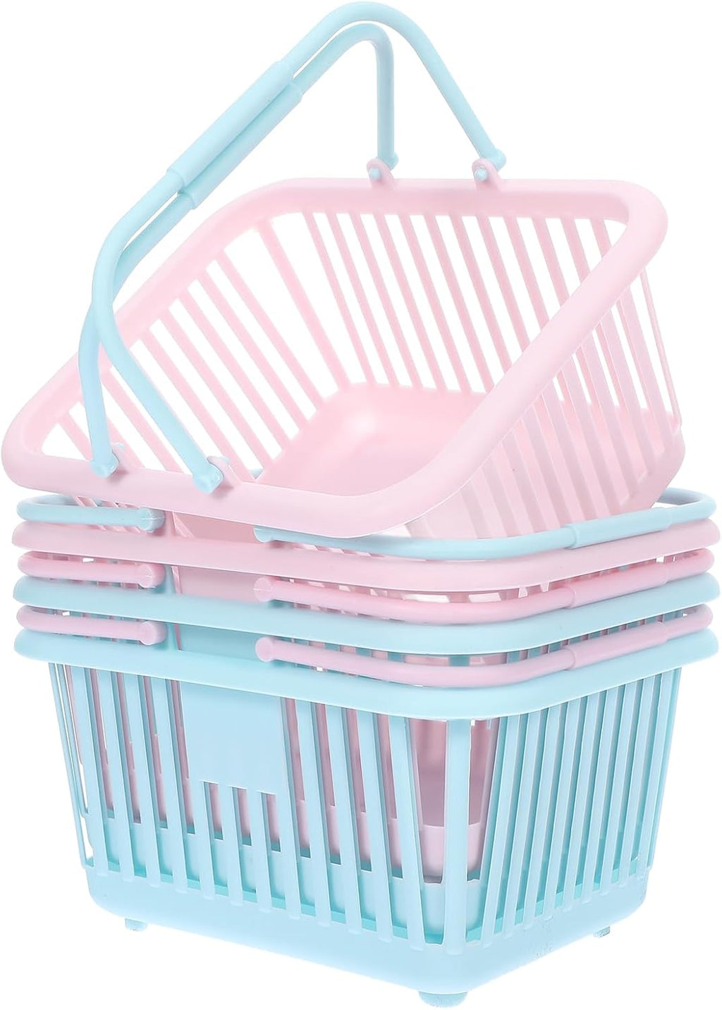 4 pack Mini Shopping Basket with Handles 6.29 X 5.11 X 3.46 in Plastic Storage Basket for Kids Playroom Bathroom