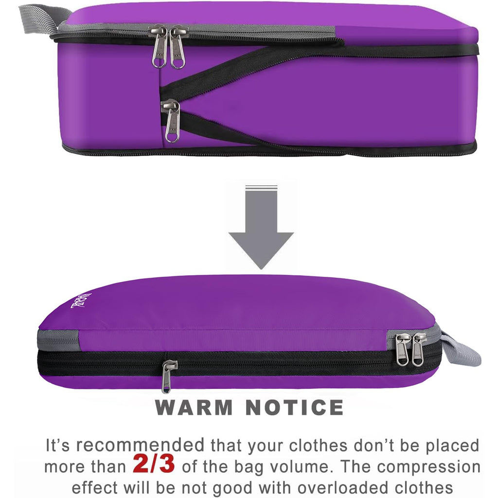 4 Set/6 Set/8 Set Compression Packing Cubes Travel Accessories Expandable Packing Organizers (Cloth Pattern, 4-Purple)