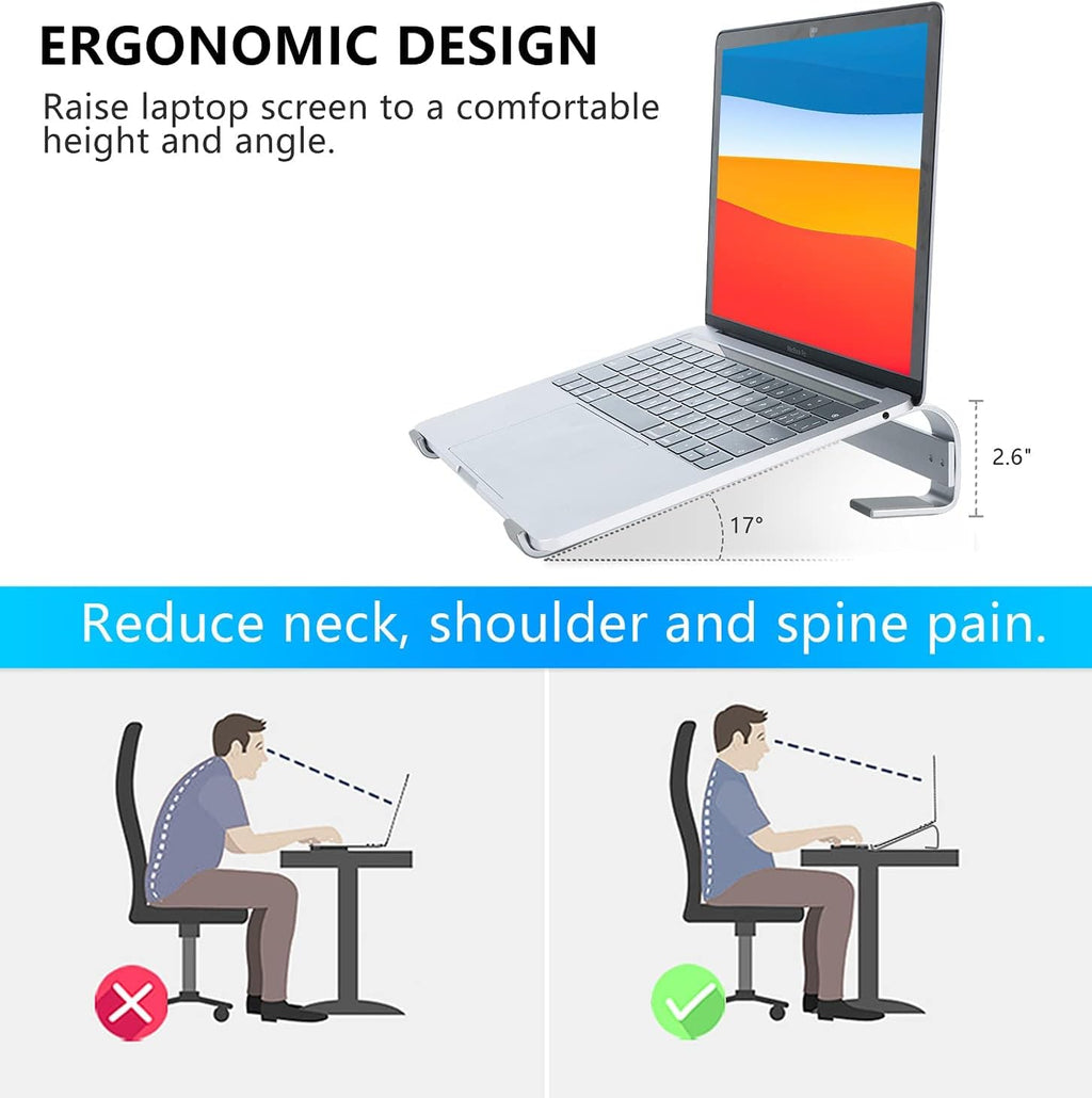 Ventilated Laptop Stand for Desk, Ergonomic Aluminum Laptop Riser, Computer Stand for Laptop, Compatible with MacBook