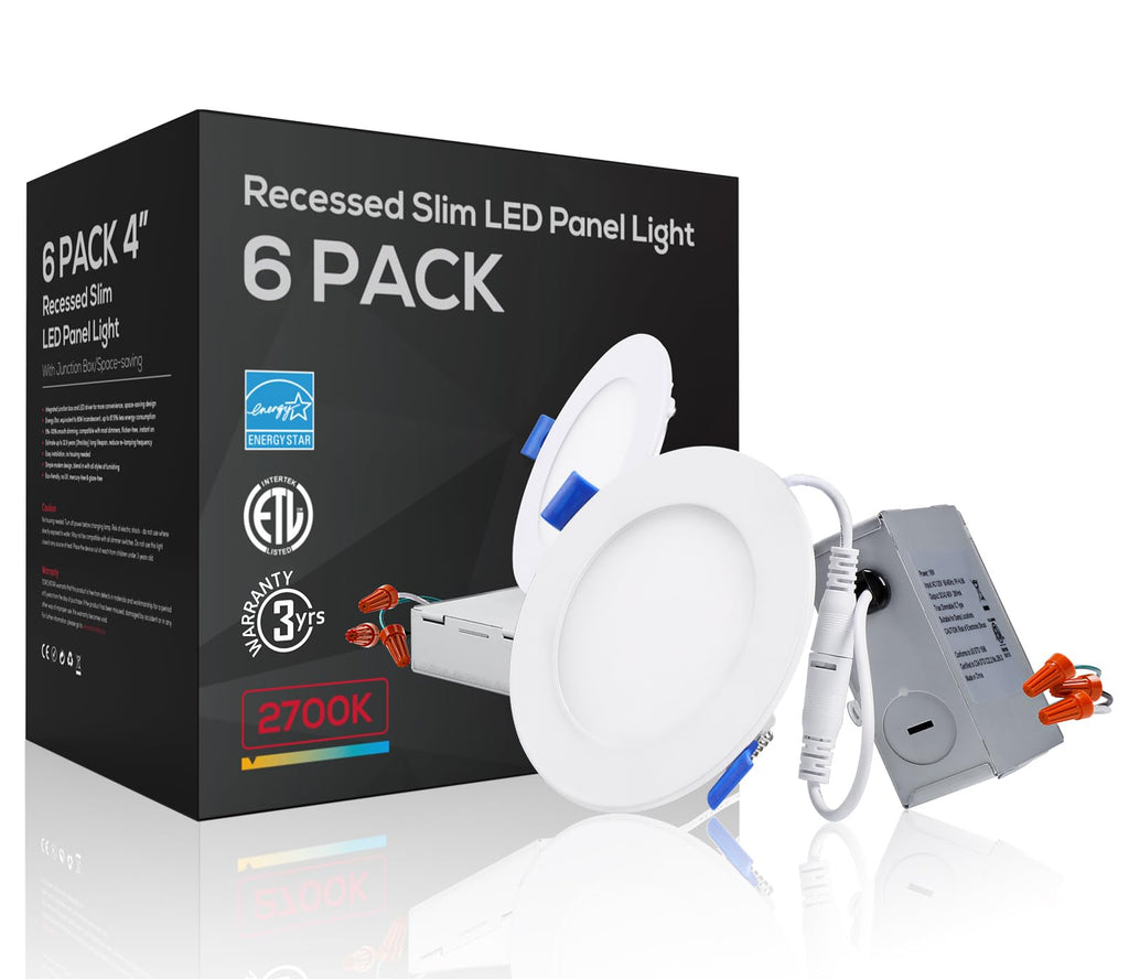 6-Pack 4 Inch Ultra-Thin LED Recessed Light, 10W, 2700K