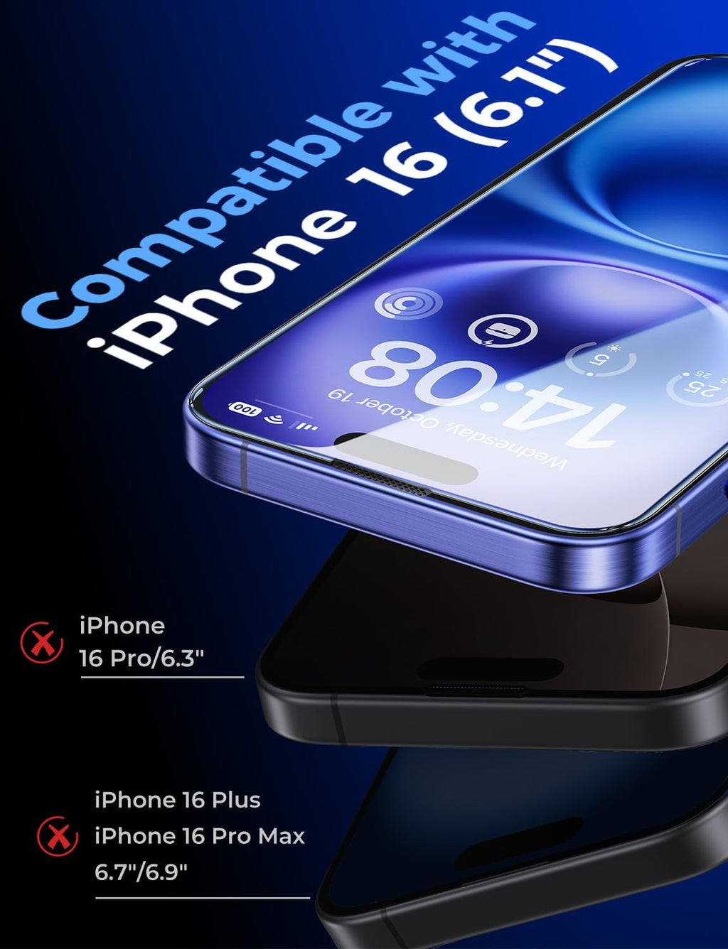 2 Pack for iPhone 16 6.1 inch Tempered Glass Screen Protector (Not Pro), Auto Dust-Elimination, Bubble Free, Easy