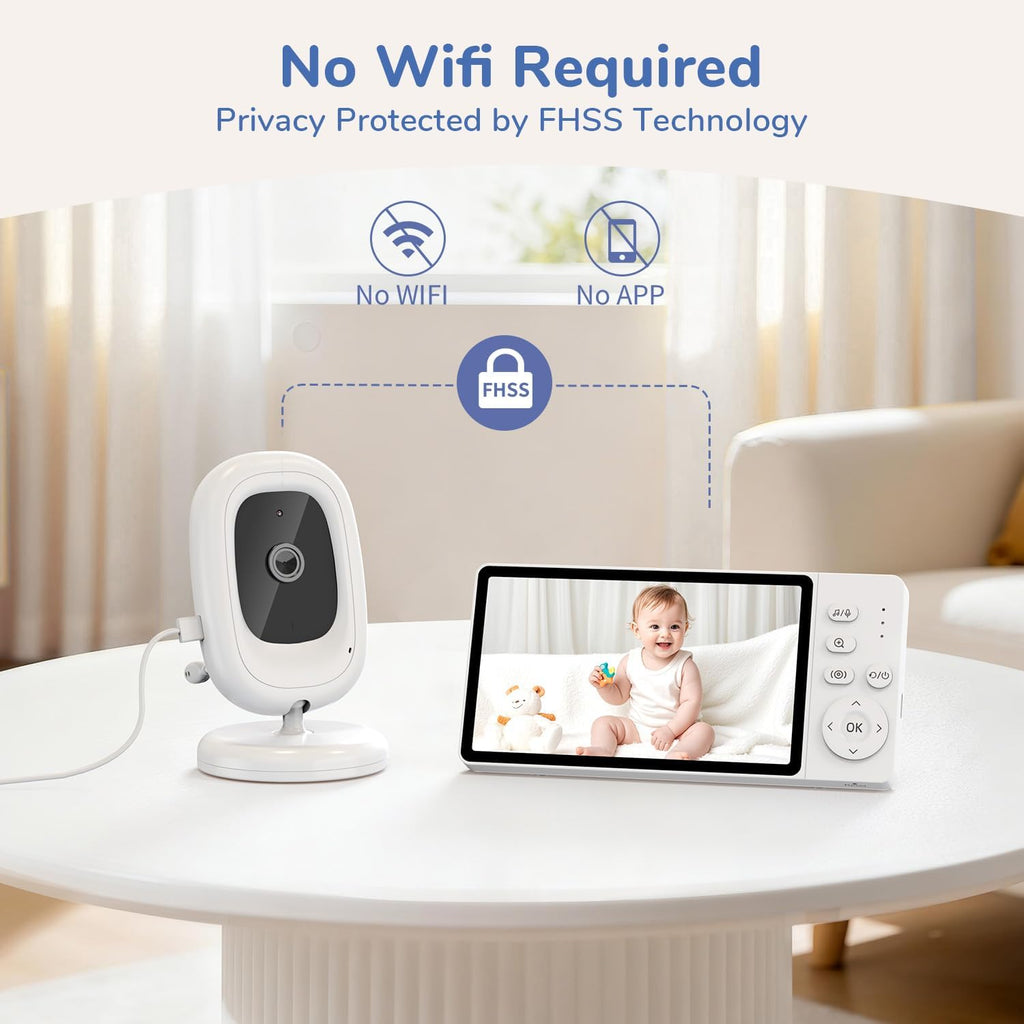 No WiFi Video Baby Monitor, 1080P 5" IPS Display, VOX | HD Night Vision, Two-Way Talk, 3X Zoom, Temperature Sensor