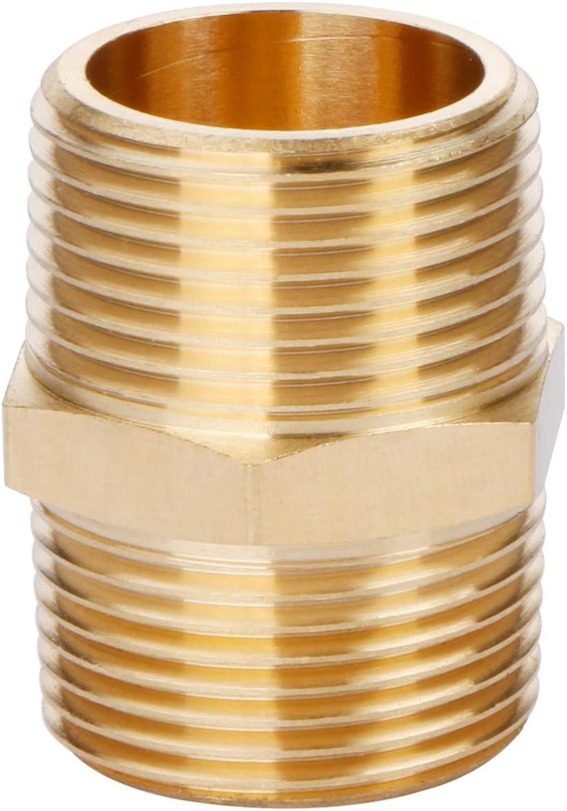U.S. Solid Brass Pipe Fitting, Hex Nipple, 3/4" x 3/4" NPT Male Pipe Adapter