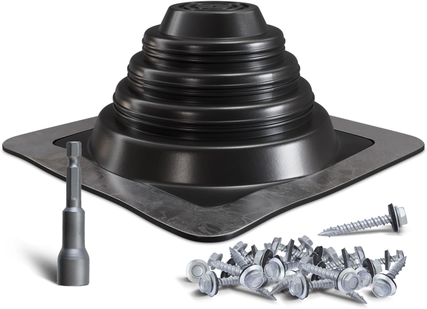 #1 Metal Roof Pipe Flashing, Silicone Roof Vent Boot, Black, 1-Pack