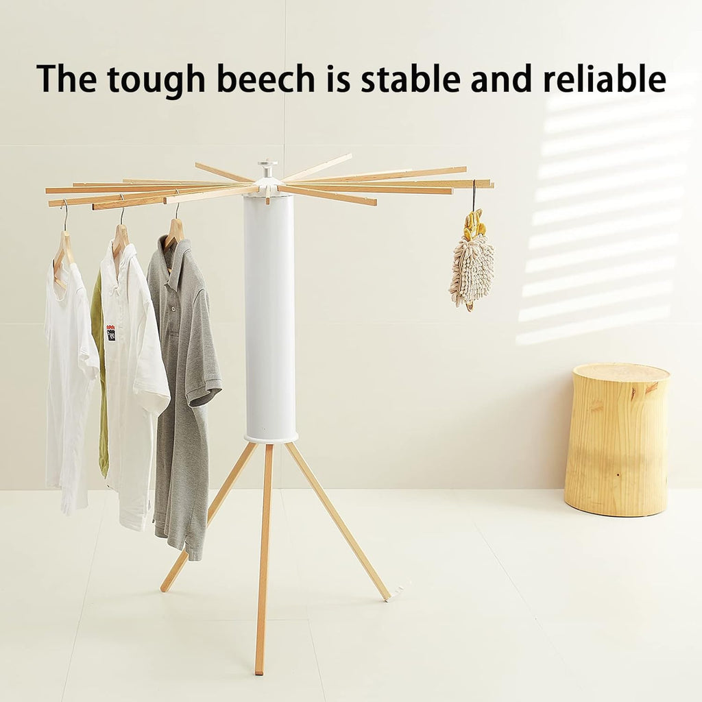 Clothes Drying Rack, Clothing Stand, Foldable Laundry Drying Rack | Portable clothes rack with wooden rods, plastic