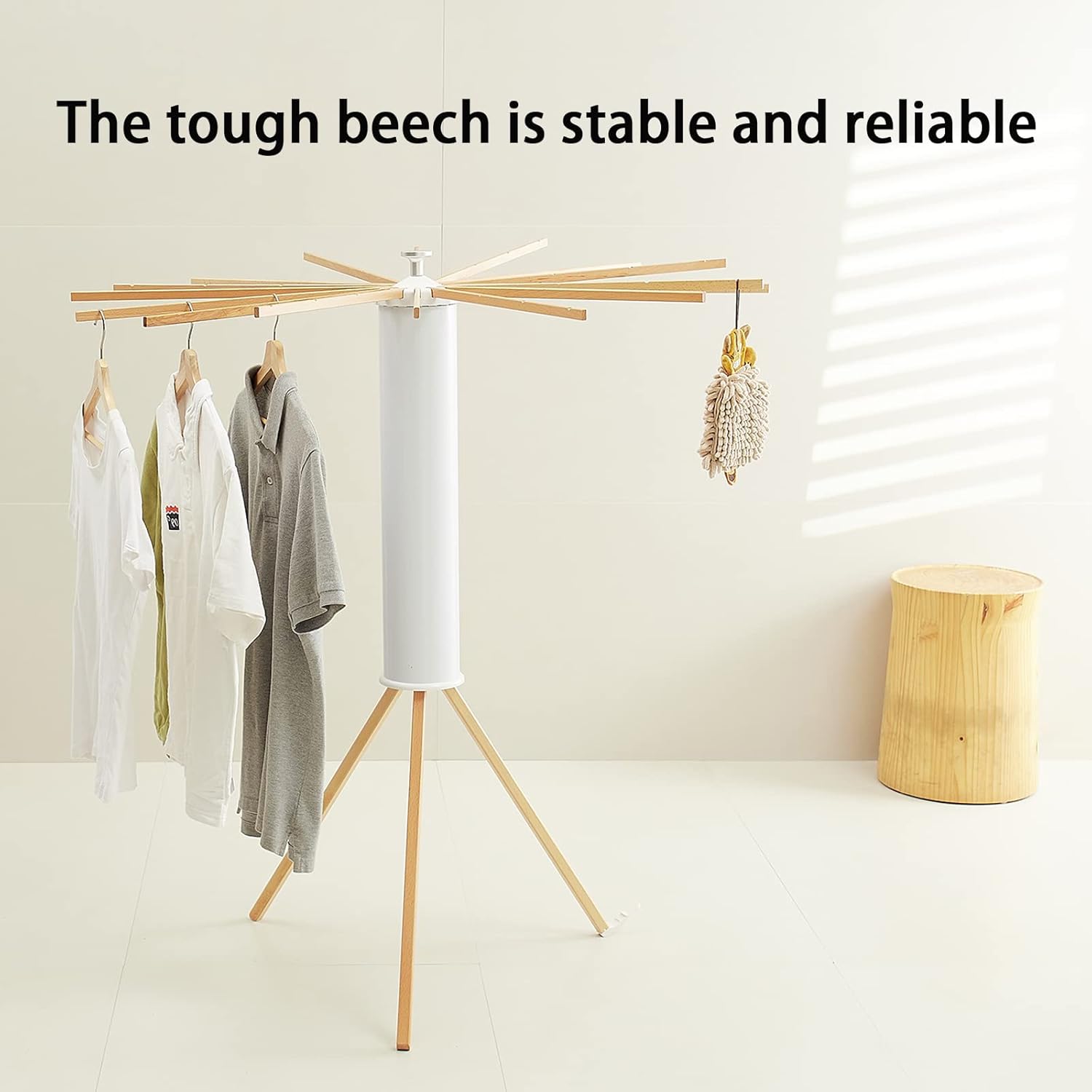 Clothes Drying Rack, Clothing Stand, Foldable Laundry Drying Rack | Portable clothes rack with wooden rods, plastic