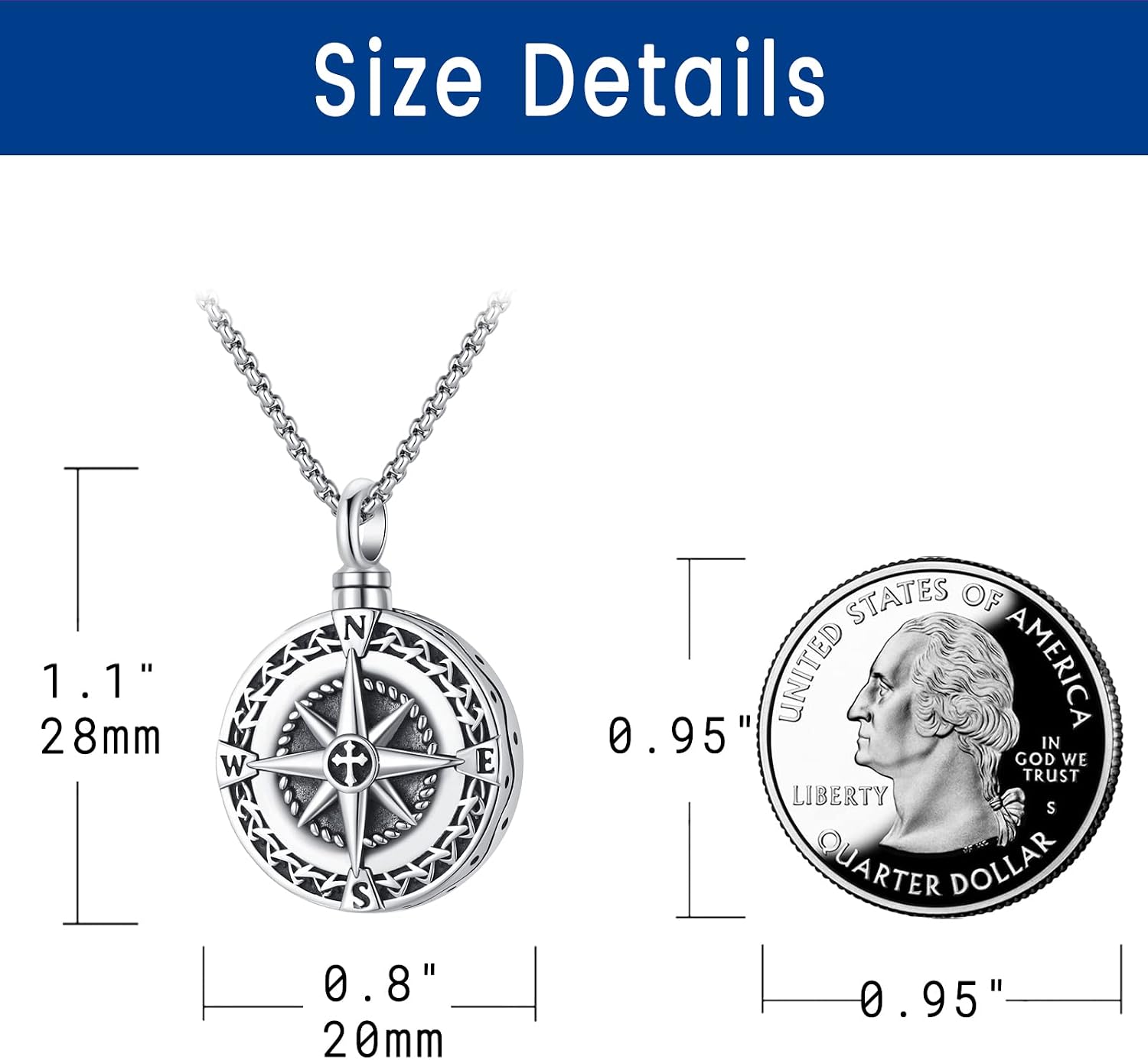 Compass Necklace for Women Men 925 Sterling Silver Pendant Urn Necklaces for Ashes Picture Locket Necklace Anchor