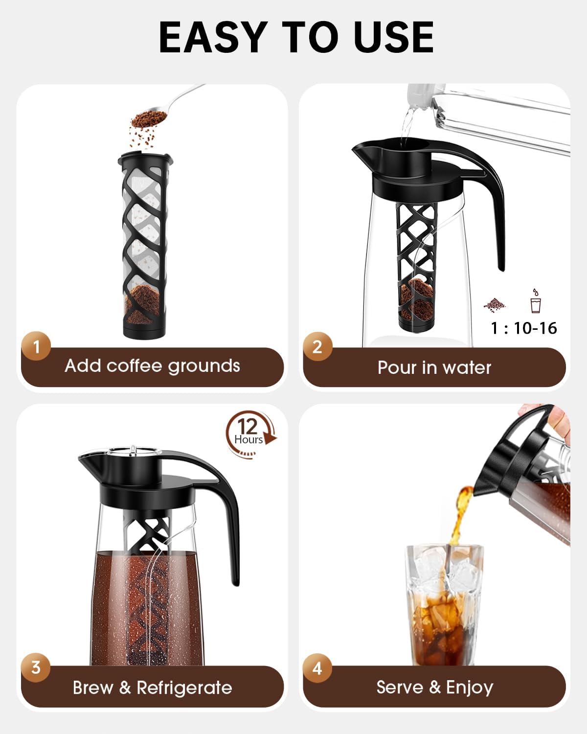 Cold Brew Coffee Maker, 70 oz (2100 ml) BPA Free Tritan Pitcher, Iced Coffee Maker and Tea Brewer, 100% Leak-Proof
