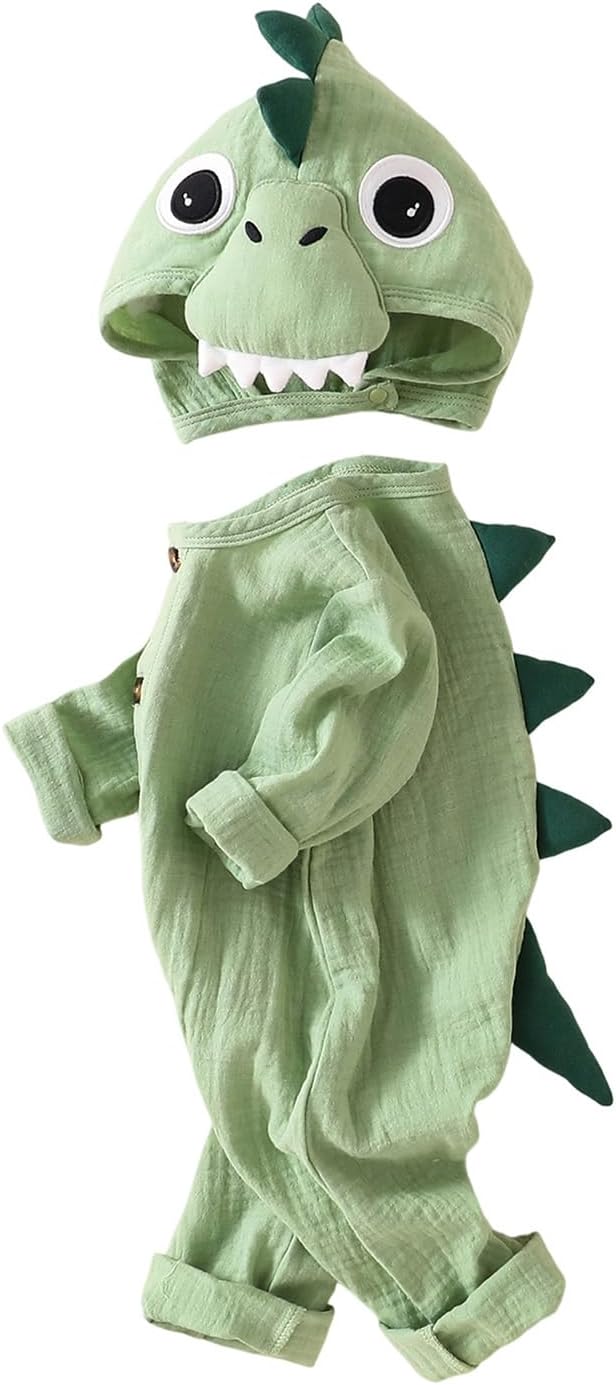 Baby Boy Linen Cotton Bodysuit Sleeveless Button Down Basic Romper Shirt Dinosaur Animal Hat 2Pcs Newborn Layette Set