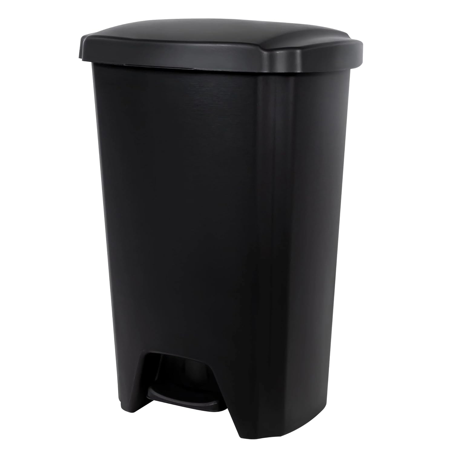 Kitchen Trash Can, 12.1 Gallon Plastic Step Garbage Bin with Foot Pedal Lid, Black