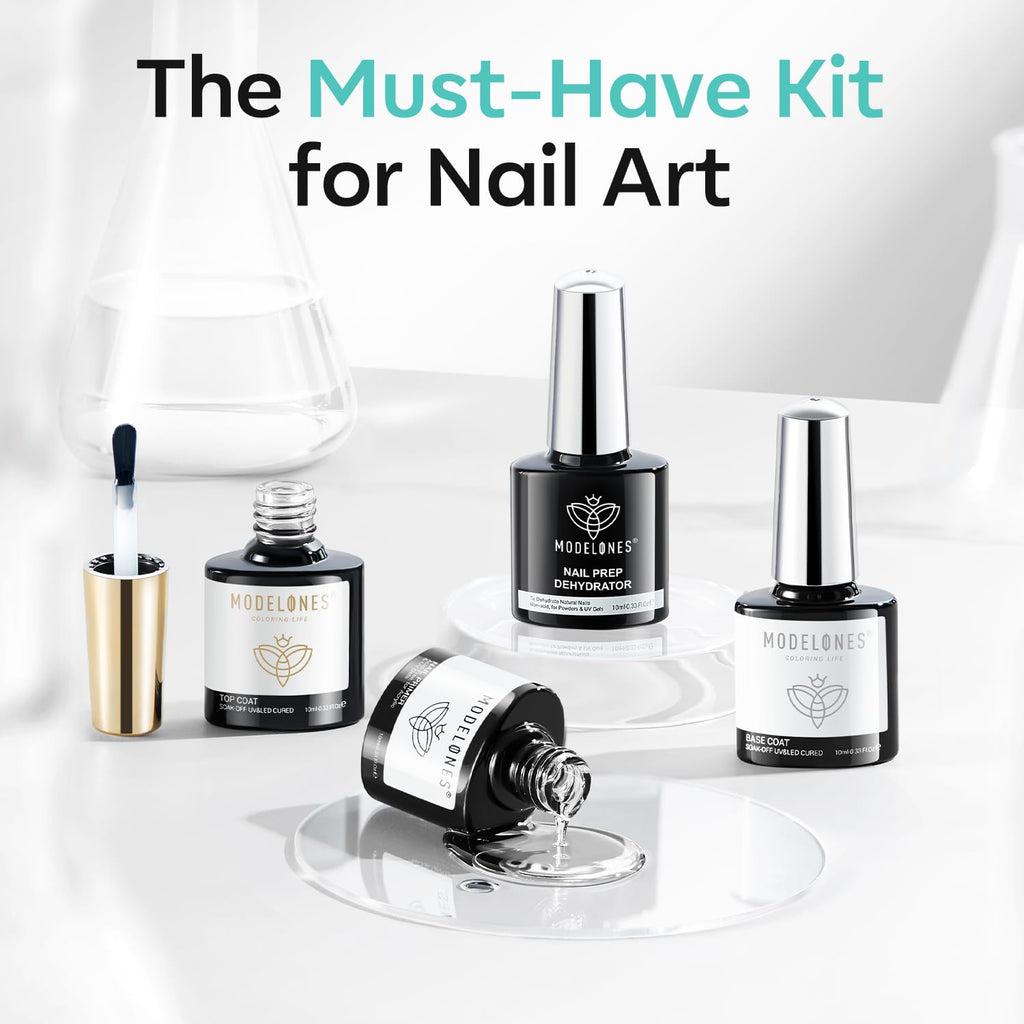 Nail Dehydrator Primer Gel Top Base Coat Set Acid Free | Complete Nail Prep Kit with Adhesion Bonder Glossy Clear Gel