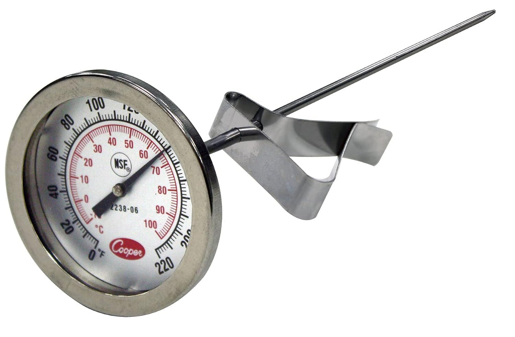 Cooper-Atkins 2238-06-3 Stainless Steel Bi-Metal Stem Test Thermometer with Clip Glass Lens, NSF, 0 to 220 Degrees F Temperature Range