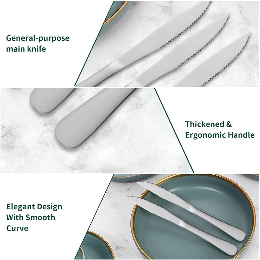 12-Piece Bright Silver Steak Knives Set, Stainless Steel