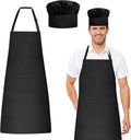 Chef Apron and Hat Set, Chef Hat and Kitchen Apron with Front Pockets for Adult