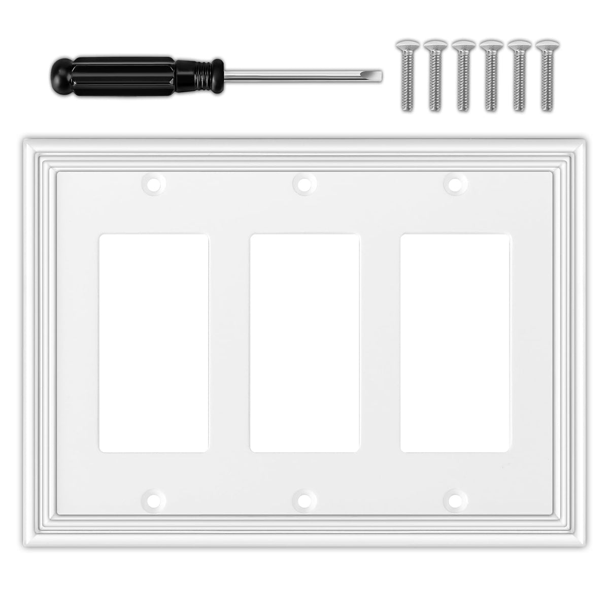 OKAYZIP White Decorative Triple Decorator Light Switch Covers Wall Plate