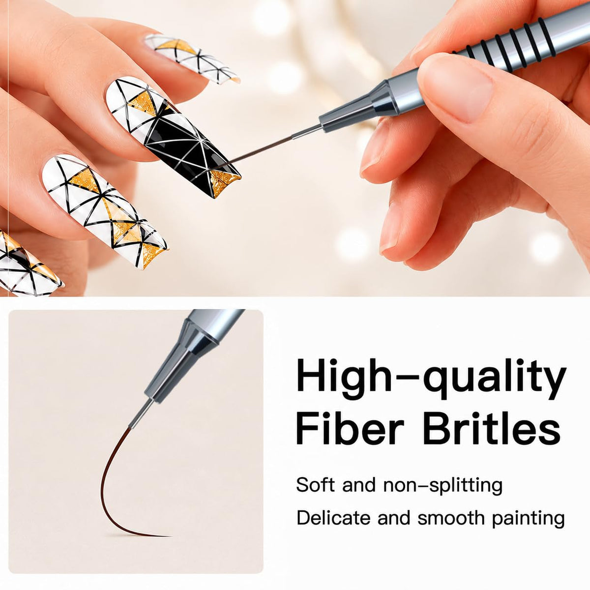 Metallic Nail Art Brushes, 6Pcs Non-slip Liner Brushes Set, Silver