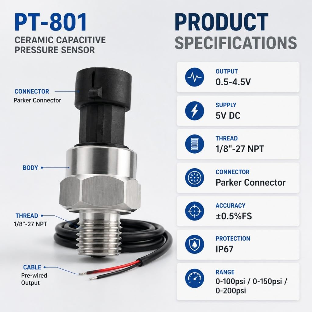 150psi Pressure Transducer Sensor Ceramic Capacitive Pressure Transmitter