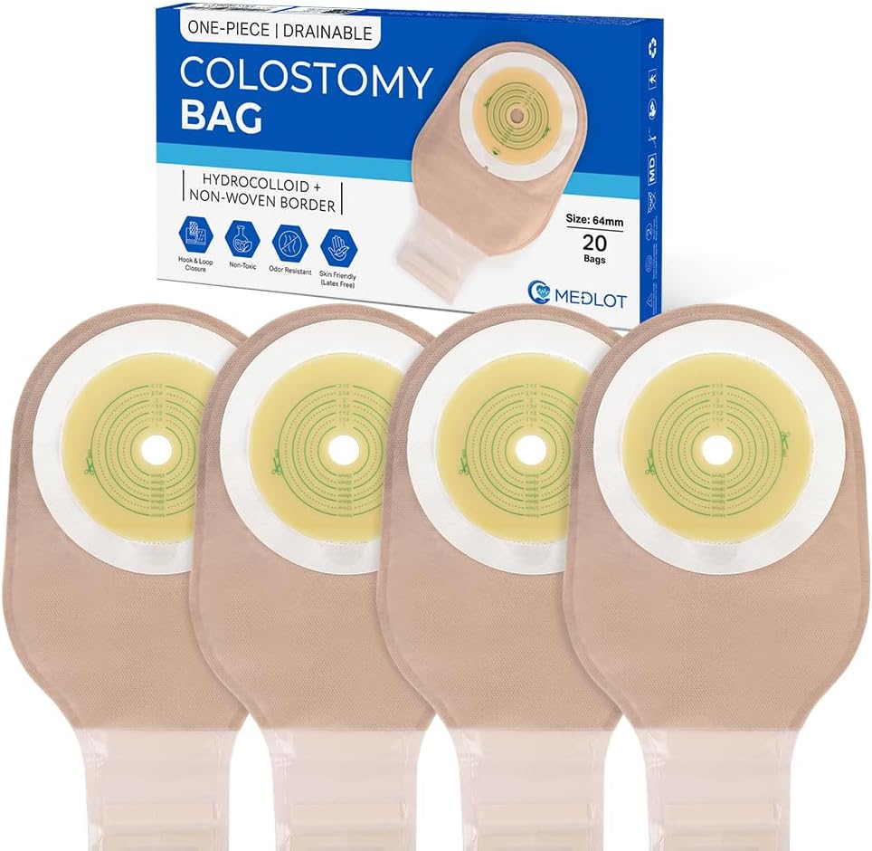 Ostomy Bags, 20 Pack One Piece Drainable Pouches, Colostomy & Ileostomy Supplies, Hydrocolloid Skin Barrier, Odor