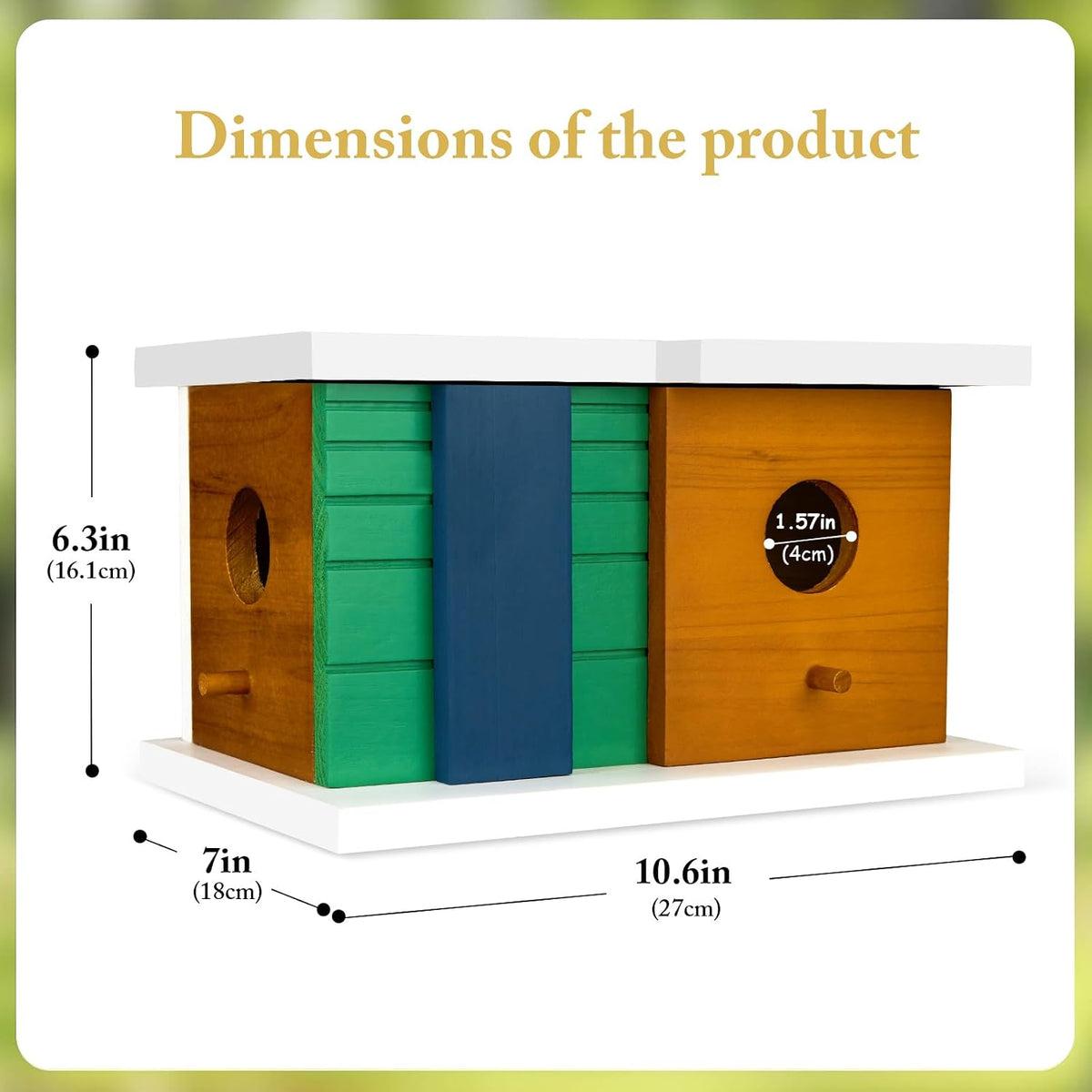 Wooden Birdhouse with 2 Entrances and Rear Access