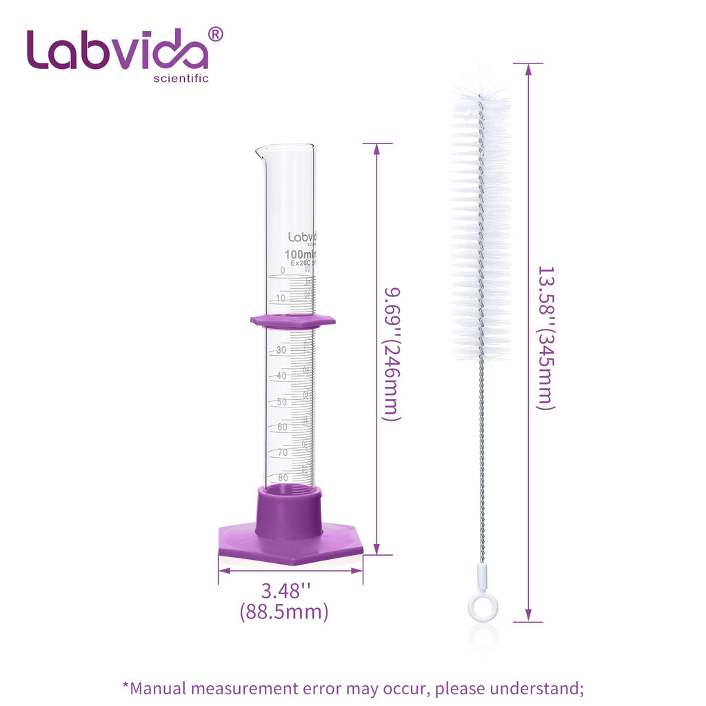 Labvida 4pcs 100ml Graduated Cylinders, 3.3 Borosilicate Glass, LVE004