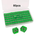 FULARR 80Pcs Premium 2 Position 2 Pin Plug-in PCB Terminal Block, 5.08mm Pitch PCB Mount Screw Terminal Block Connector (300V / 10A, Green)