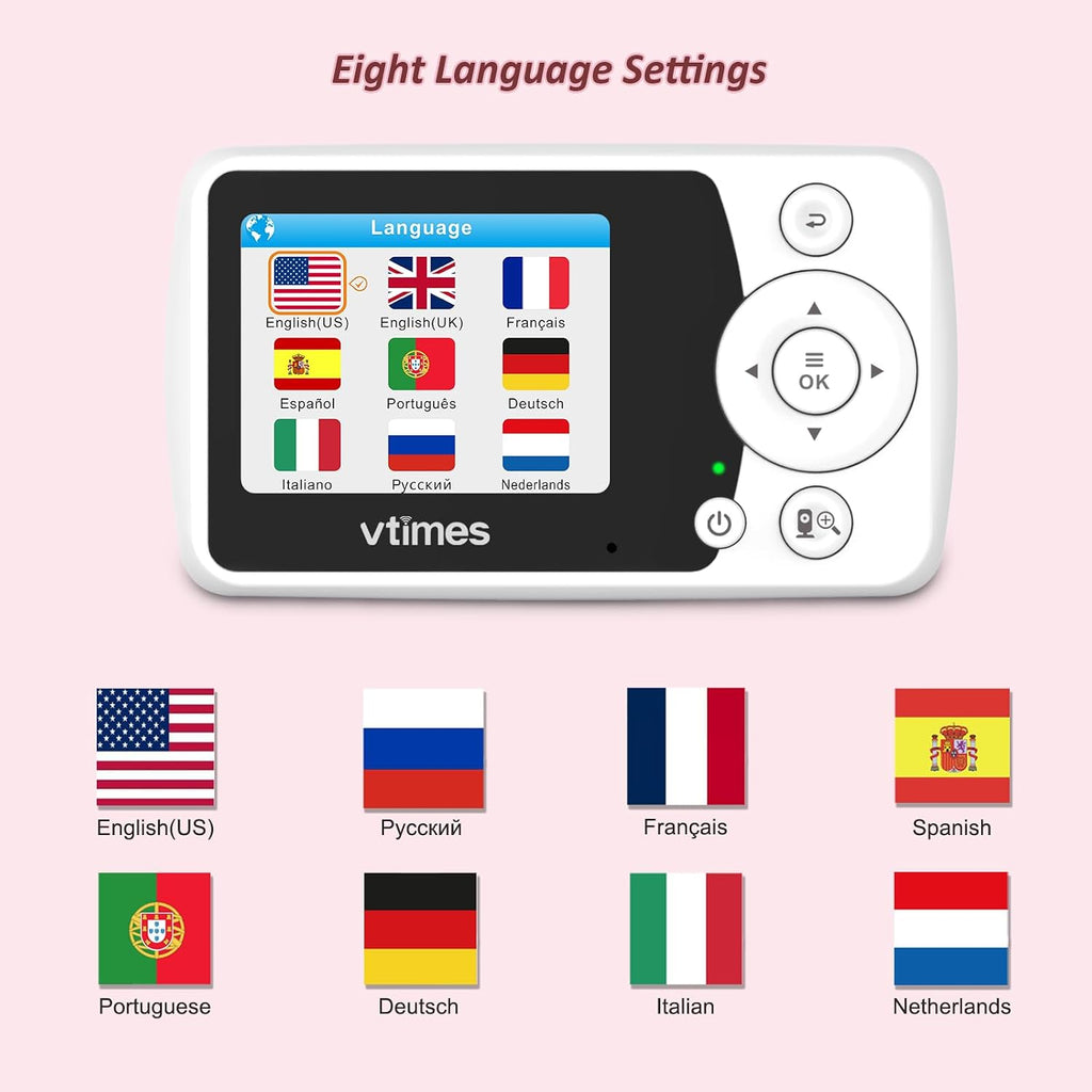 Baby Monitor with Camera and Audio, No WiFi, 2.4" LCD Screen, Two-Way Talk, Portable, Night Vision, 1000ft Range