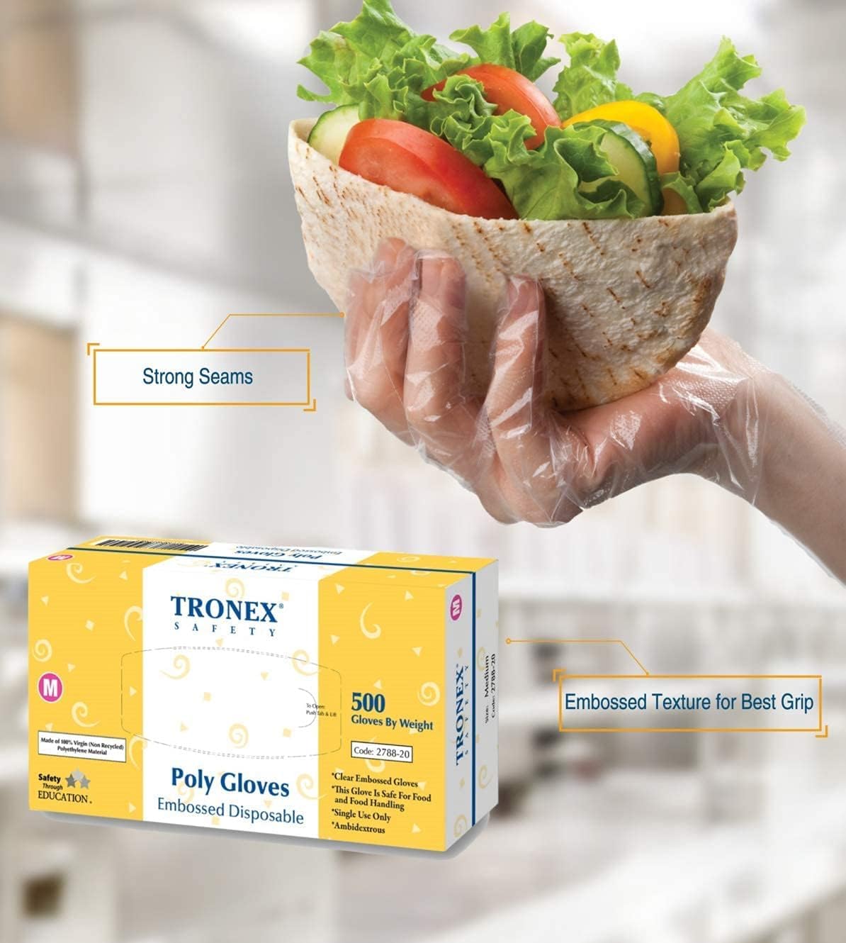 Embossed Poly Disposable Gloves Plastic Food Safe Gloves, Clear
